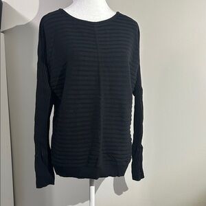 New York & Company Black Ribbed Long Sleeve Top